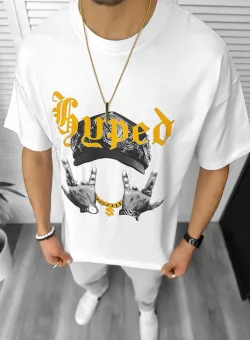 Tricou barbati alb cu imprimeu oversize Y171 24-4.1