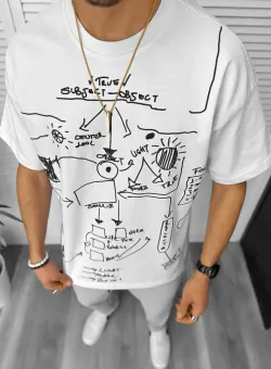 Tricou barbati alb cu imprimeu oversize Y181 22A-4.3