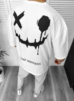 Tricou barbati alb cu imprimeu pe spate oversize 11815 D3-3.3