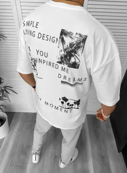 Tricou barbati alb cu imprimeu pe spate oversize 11822 P20-6.3