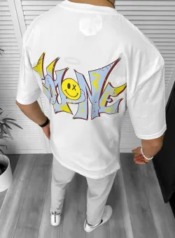 Tricou barbati alb cu imprimeu pe spate oversize 11824 N2-3.3