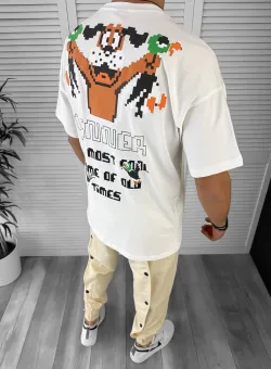 Tricou barbati alb cu imprimeu pe spate oversize Y043 O5-6.3