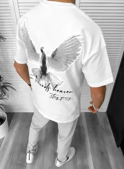 Tricou barbati alb cu imprimeu pe spate oversize Y248 24-3.2