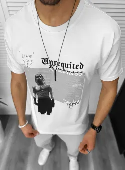 Tricou barbati alb cu imprimeu slim Y205 22A-5.1