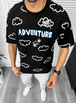 Tricou barbati negru cu imprimeu oversize y061 O5-6.2