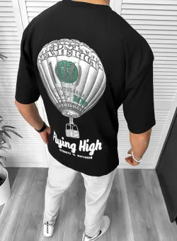 Tricou barbati negru cu imprimeu pe spate oversize 11813 D2-2.4