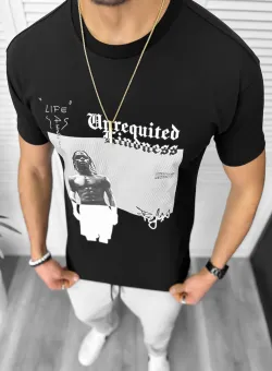 Tricou barbati negru cu imprimeu slim Y205 22A-5.3