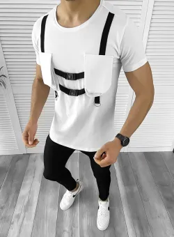 Tricou barbati slim fit alb B8519 N1-5.2