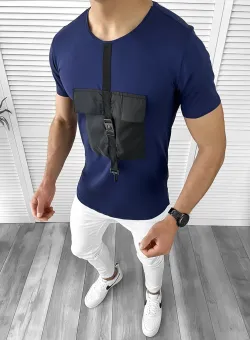 Tricou barbati slim fit bleumarin B1975 N8-3.1