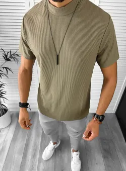 Tricou barbati slim fit kaki 12958 N8-4.2