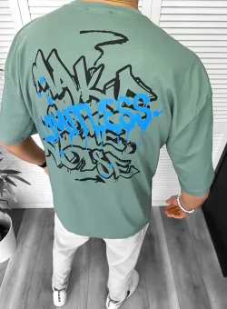 Tricou barbati vernil cu imprimeu pe spate oversize 11814 D3-4.1
