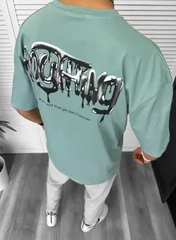 Tricou barbati vernil cu imprimeu pe spate oversize 11818 O5-7.2