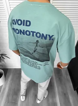 Tricou barbati vernil cu imprimeu pe spate oversize 11819 O1-3.3