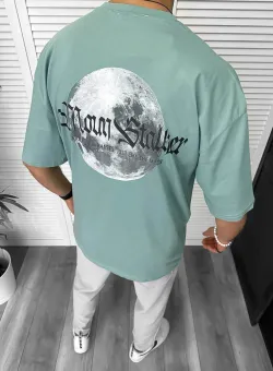 Tricou barbati vernil cu imprimeu pe spate oversize 11821 O1-3.2