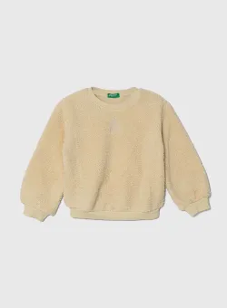 United Colors of Benetton hanorac polar pentru copii culoarea bej, cu imprimeu