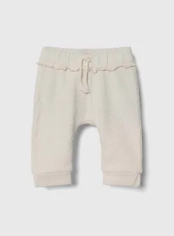 United Colors of Benetton pantaloni de trening pentru bebeluși culoarea bej, neted