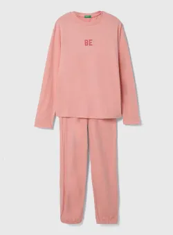 United Colors of Benetton pijama copii culoarea roz, cu imprimeu