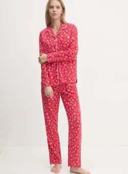 United Colors of Benetton pijama femei, culoarea rosu, bumbac, 4XPR3P00M