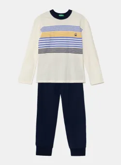 United Colors of Benetton pijamale de bumbac pentru copii culoarea bej, cu imprimeu, 3VD00P07A