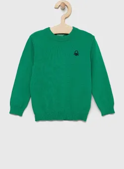 United Colors of Benetton pulover de bumbac pentru copii culoarea verde, light