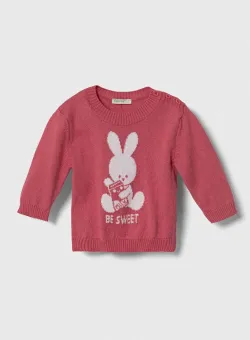 United Colors of Benetton pulover din bumbac pentru bebeluși culoarea roz, light