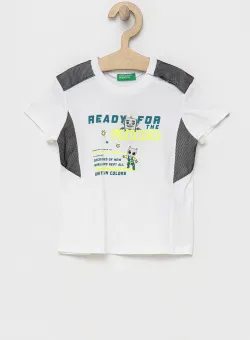 United Colors of Benetton tricou de bumbac pentru copii culoarea alb, cu imprimeu