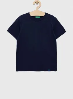United Colors of Benetton tricou de bumbac pentru copii culoarea albastru marin, neted