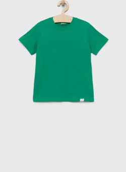United Colors of Benetton tricou de bumbac pentru copii culoarea verde, neted