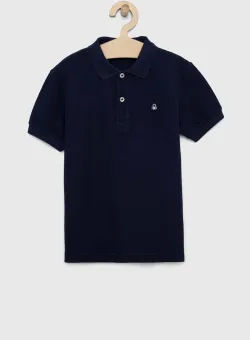 United Colors of Benetton tricouri polo din bumbac pentru copii culoarea albastru marin, neted