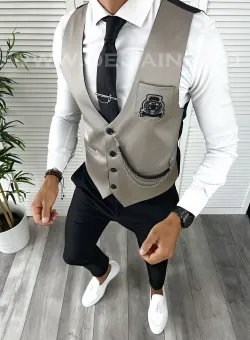 Vesta barbati eleganta slim fit bej V51 141-2 E