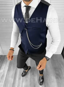 Vesta barbati eleganta slim fit bleumarin asimetrica B8144 D3-5.2