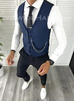 Vesta barbati eleganta slim fit bleumarin V70 105-5 E~