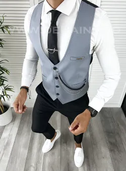 Vesta barbati eleganta slim fit blue V22 141-2 E