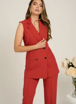 Vesta DY Fashion din stofa rosie cu doua randuri de nasturi