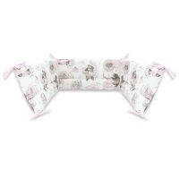 Aparatoare pentru patut, Qmini, Din bumbac certificat Oeko Tex Standard 100, 180x30 cm, Cu panglici, Teddy Bear and Friends Pink