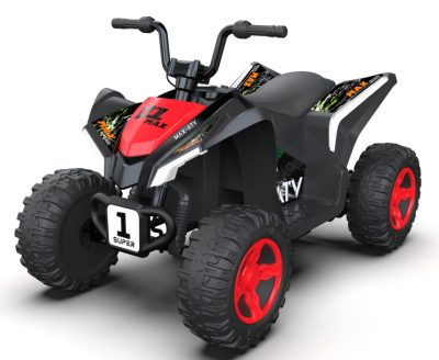 Atv electric pentru copii Nichiduta SuperMax Red cu echipare premium,acumulator 24V,motor 2x65w,acceleratie pe ghidon, benzi luminoase integrate pe caroserie, usbbluetooth, incarcator inclus