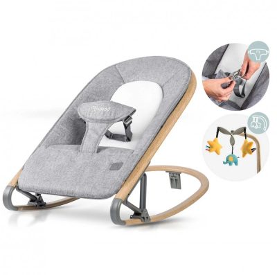Balansoar pentru bebelusi cu pliere compacta,spatar reglabil,centura de siguranta,husa detasabila,jucarii detasabile,de la nastere pana la 9kg Nukido Gri
