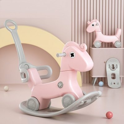 Balansoar pentru copii Nichiduta Garden Rocking Horse Pink 3 in 1, transformabil in vehicul fara pedale,maner parental detasabil,roti EVA,spatar si baza detasabile