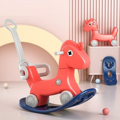 Balansoar pentru copii Nichiduta Garden Rocking Horse Red 3 in 1, transformabil in vehicul fara pedale,maner parental detasabil,roti EVA,spatar si baza detasabile