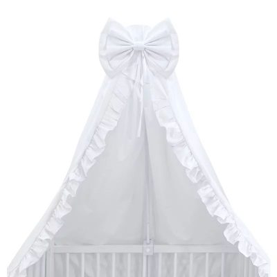 Baldachin, MimiNu, Din tull, pentru patut, cu funda si volan, 210x145 cm, Material certificat Oeko Tex Standard 100, Alb