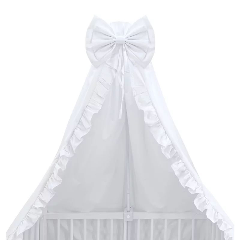 Baldachin, MimiNu, Din tull, pentru patut, cu funda si volan, 210x145 cm, Material certificat Oeko Tex Standard 100, Alb