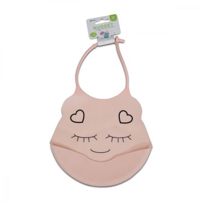 Baveta pentru copii Cangaroo Nugget Pink din silicon moale si sigur,inchidere reglabila,compatibila masina de spalat vase