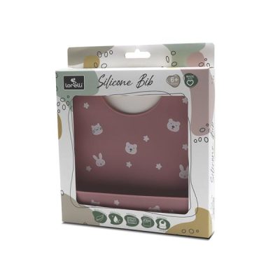 Baveta din silicon cu buzunar frontal, reglabila, 6 luni+, Deep Pink