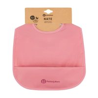 Baveta impermeabila cu buzunar, Petite&Mars, Nate, Fara PVC si ftalati, 37 × 27 cm, 6 luni+, Prindere velcro, Roz