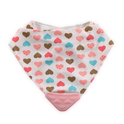 Baveta tip bandana cu jucarie dentitie bumbac pink