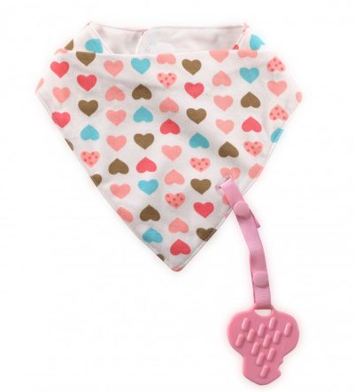Baveta tip bandana cu snur si jucarie dentitie bumbac Girl roz