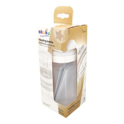 Biberon anticolici Akuku 240ml si gat larg, tetina din silicon cu supapa anticolici, materiale sigure fara BPA, indicator cantitate usor de citit