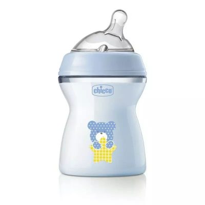 Biberon anticolici, Chicco, Natural Feeling, Plastic, Cu tetina Din silicon moale, Pentru hranire alternativa, Potrivit pentru nou-nascuti si sugari, Fara BPA, 250 ml, 2 luni+, Albastru