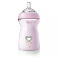 Biberon anticolici, Chicco, Natural Feeling, Plastic, Cu tetina Din silicon moale, Pentru hranire alternativa, Potrivit pentru nou-nascuti si sugari, Fara BPA, 330 ml, 6 luni+, Roz
