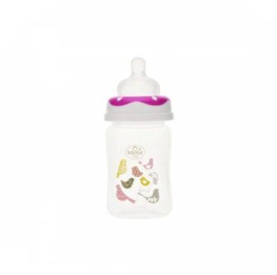 Biberon gat larg Minut Baby cu tetina silicon 150 ml roz